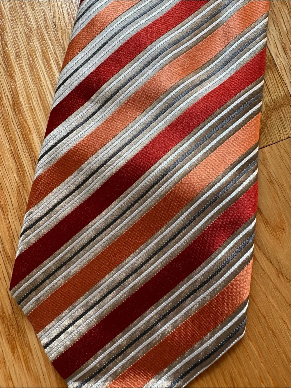 Geoffrey Beene 100% Silk Handmade Tie Rust Orange Striped Classic Width Necktie